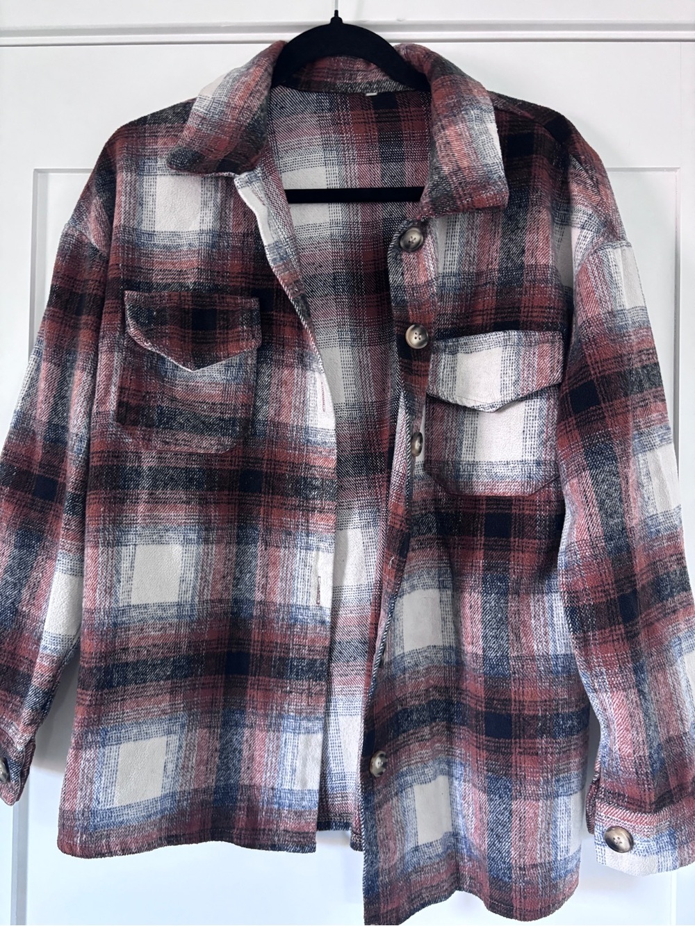 Woman’s Button-Up Flannel in Rust, Navy & White | Size S